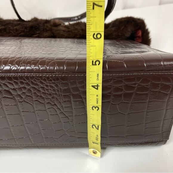 BHS British Home Store | Brown Faux Crocodile Fur Trim Handbag - Picture 12 of 13